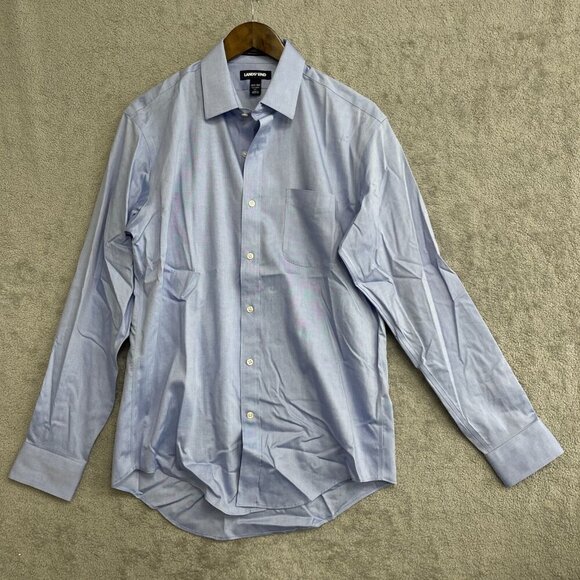 NEW Lands' End Men's 15.5 Light Blue Supima Cotton Tailored Fit Dress Shirt - Picture 2 of 9